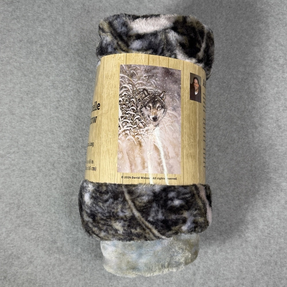 New Rachelle Throw Fleece Blanket Extra Long By David Wenzel Wolf Image 40"x65"